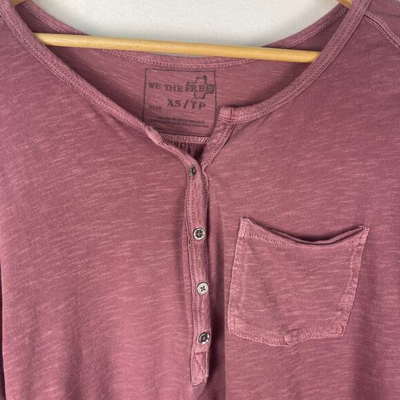 Free People Frontier Slub Knit Henley Tee Burgundy Marron Womens XS Relaxed Boho - Picture 6 of 10
